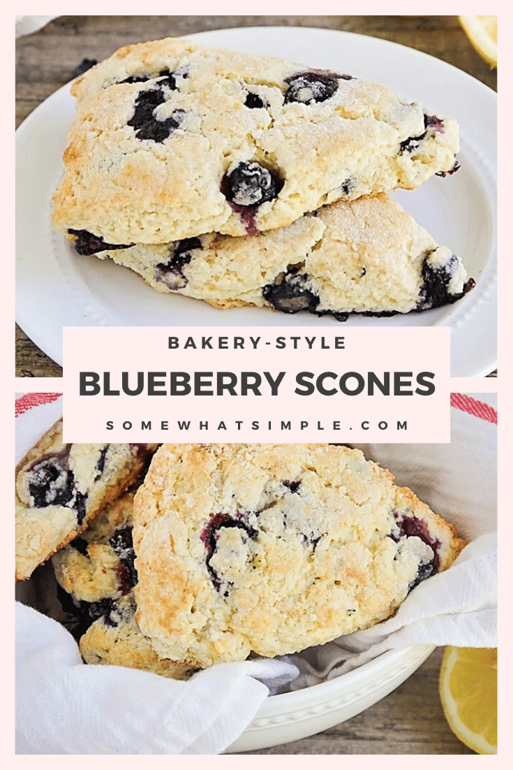 These blueberry lemon scones are flaky, delicious and so easy to make!  With the perfect combination of sweet and sour, these scones are irresistible.  They're so perfect, you'll think you picked them up from the bakery. #blueberrylemonscones #howtomakescones #breakfastpastry #easysconesrecipe #bestblueberrylemonscones via @somewhatsimple
