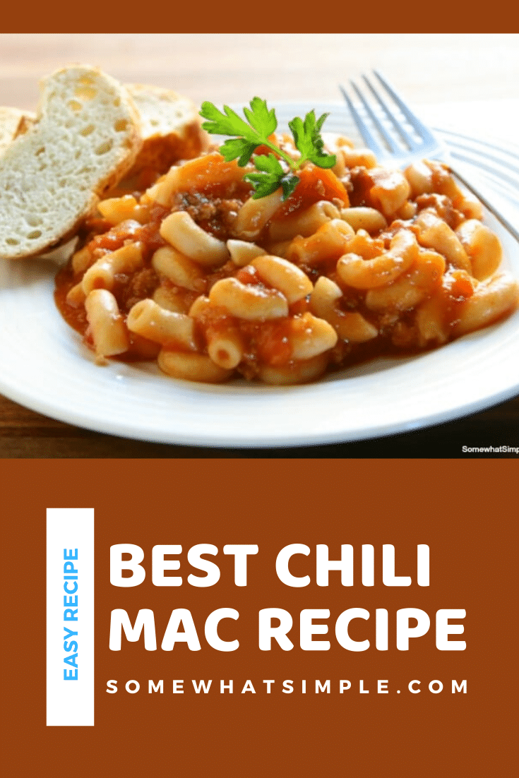 Chili mac is a delicious twist on a classic dinner recipe your family will love.  Made with just a few simple ingredients, and ready in just minutes, it's the perfect meal for a busy night. #chilimac #chilimacaroni #easychilimacrecipe #chilimacandcheese #chilimaccasserole via @somewhatsimple