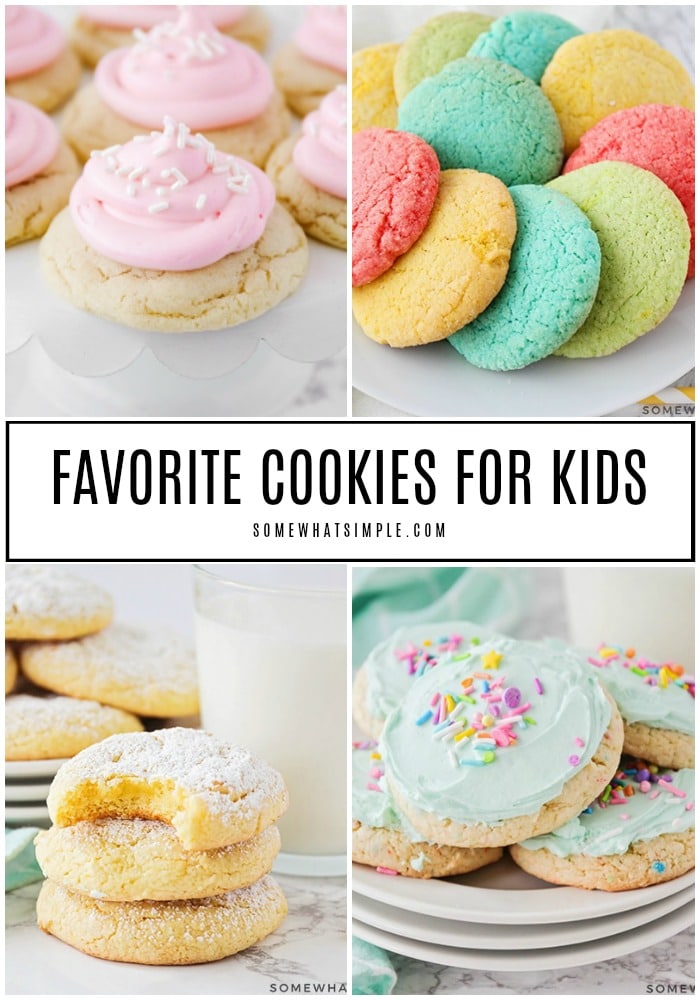 Send the kiddos back to school with some delicious homemade cookies in their lunches! Today we are sharing a variety of cookies for kids that every little one is sure to LOVE!  #cookies #recipes #easy #kids via @somewhatsimple