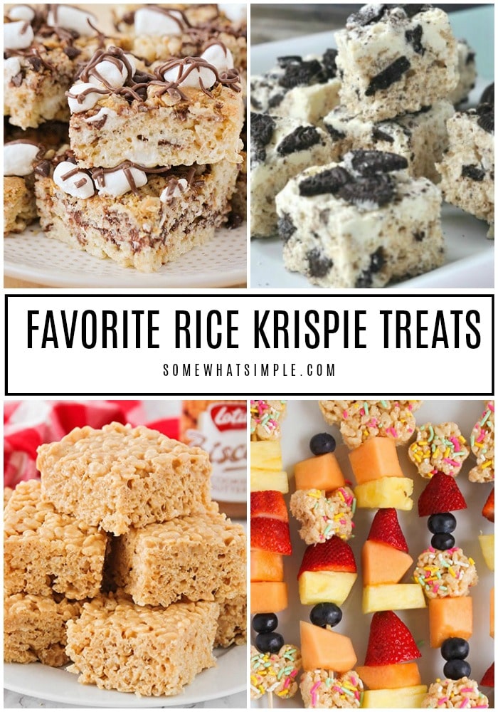 We're taking the classic Rice Krispie treats recipe and mixing it up! Here are 10 Rice Krispies that are not only delicious, they are also super simple to make! #ricekrispietreats #ricekrispies #ricecrispytreats #ricekrispytreatsoriginalrecipe via @somewhatsimple