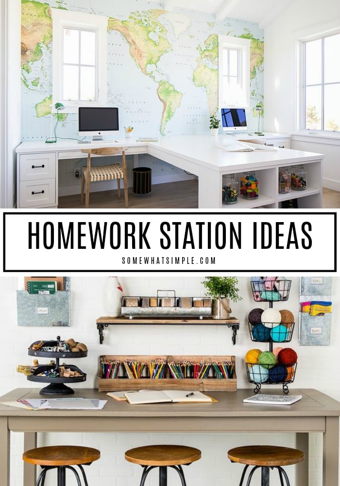 Set your kids up for some Back-to-School SUCCESS with a special spot to study and complete their assignments! Here are 10 favorite homework station ideas that will make doing homework a little less painful. via @somewhatsimple