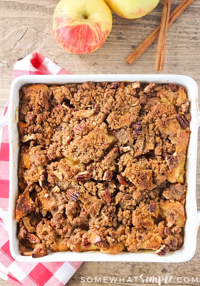 a pan of Apple French Toast Bake
