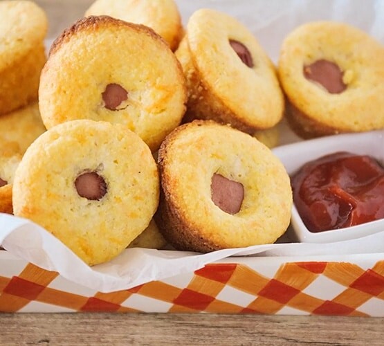 picnic platter filled with corn dog muffins