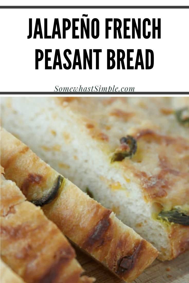 This French peasant bread recipe is loaded with the delicious flavor combination of jalapeños and cheddar cheese. Plus, this recipe doesn't require any kneading so it's super easy to make. via @somewhatsimple