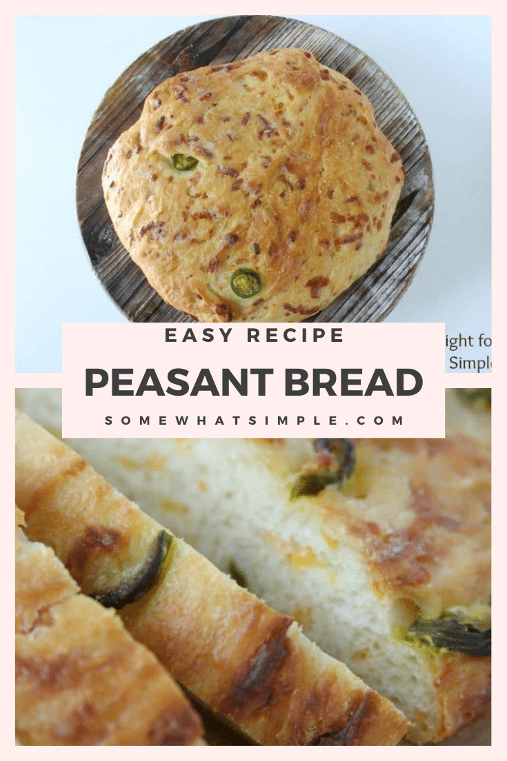 This French peasant bread recipe is loaded with the delicious flavor combination of jalapeños and cheddar cheese. Plus, this recipe doesn't require any kneading so it's super easy to make. via @somewhatsimple