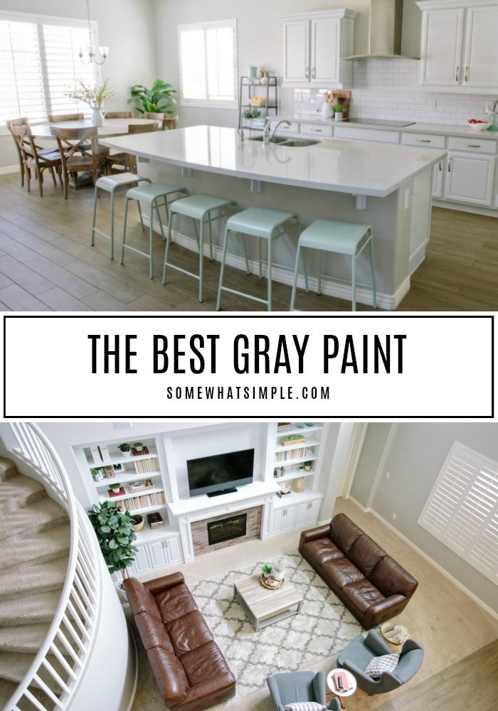 This is the best interior gray paint color you'll ever find. It's perfect for bedrooms, bathrooms, kitchens and family rooms.  If you're struggling to find a true gray paint without any undertones, this post is for you! #bestgraypaintforbedroom #bestgraypaintcolor #graypaintwithoutundertones #dunnedwardsminersdustgraypaint #graypaintcolorforlivingroom via @somewhatsimple