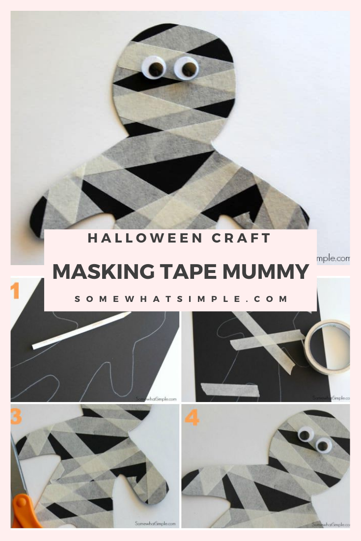 Making a mummy doesn’t have to be scary! With some masking tape, googly eyes, and our free printables, you can create a fun and simple mummy craft for Halloween. via @somewhatsimple