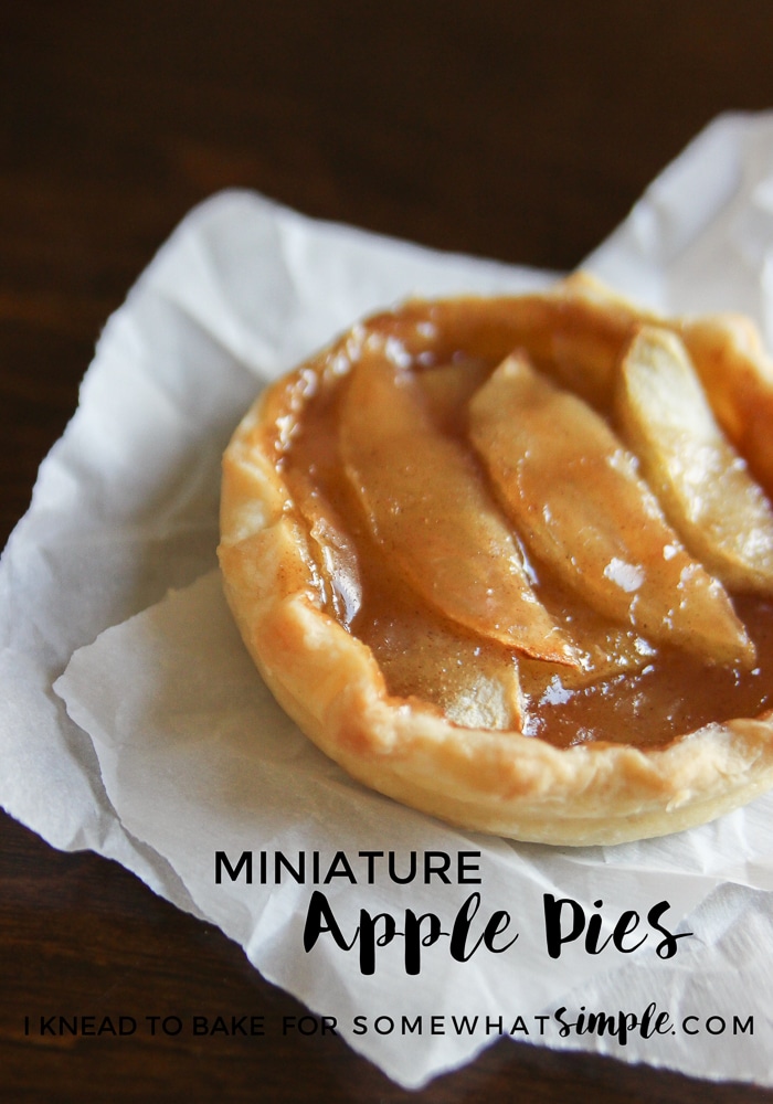 Food - Mini apple pies are the perfect ratio of buttery crust and caramel apple filling! The perfect addition to your next holiday party! via @somewhatsimple