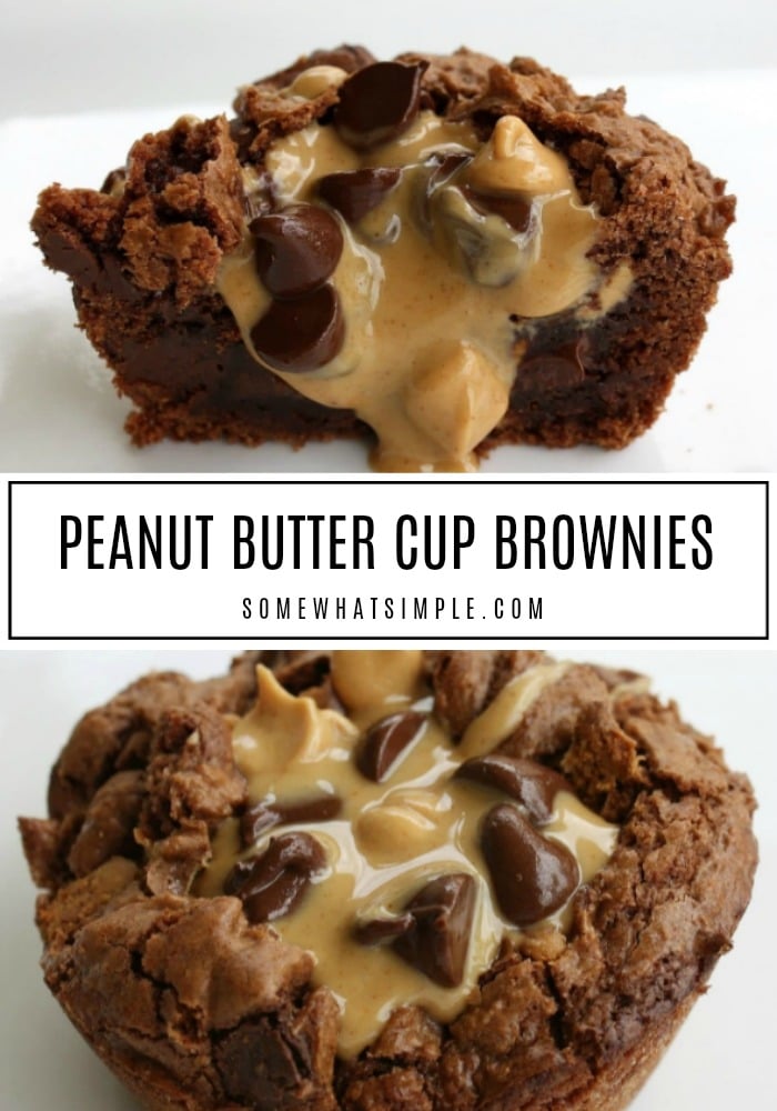 Peanut Butter Cup Brownies are an easy dessert that's perfect for when you need something warm, chocolatey and totally delicious! #brownies #desserts #easy #homemade #peanutbutter #peanutbuttercups  via @somewhatsimple