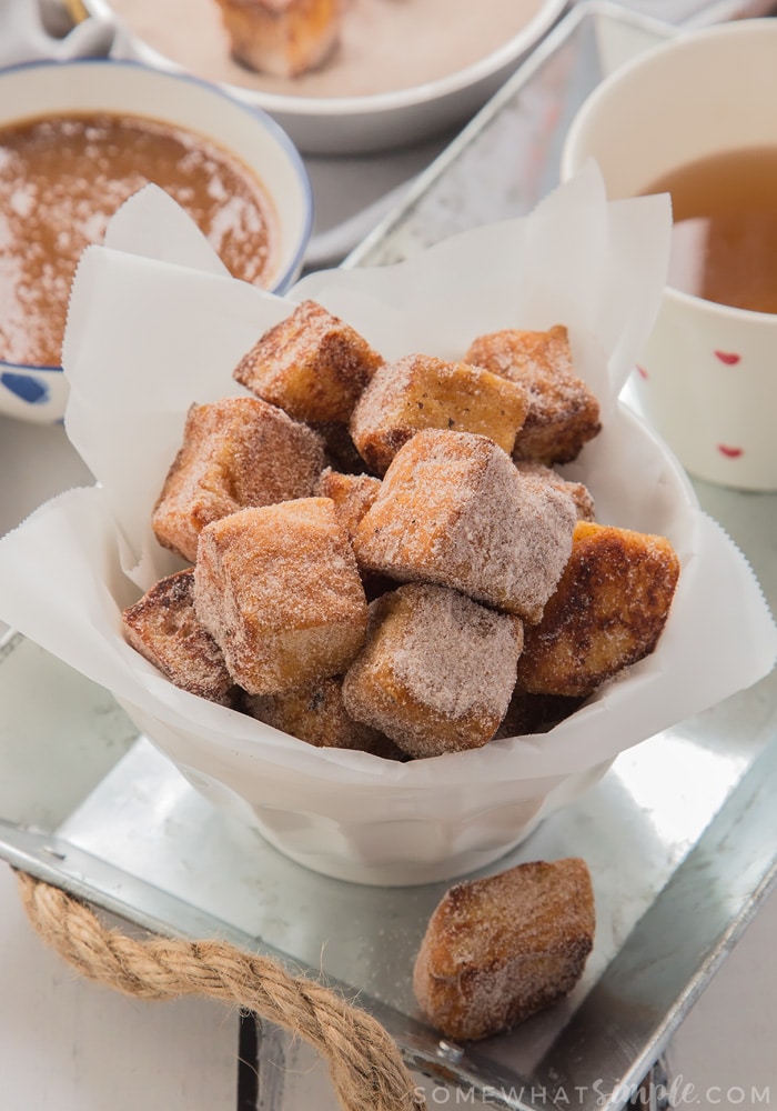 french toast bites covered in cinnamon and sugar