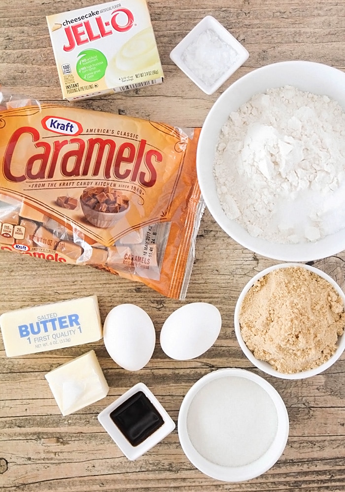 Caramel Cheesecake Cookie Bar ingredients