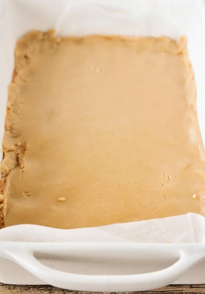 Caramel Cheesecake Cookie Bars before baking