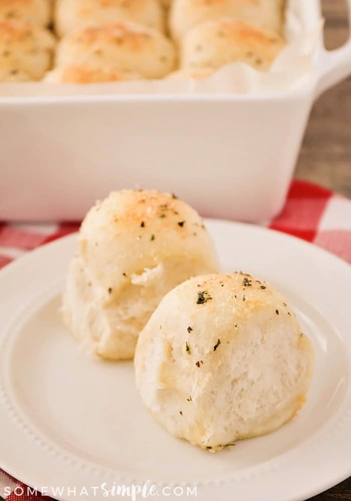 two Garlic Parmesan dinner Rolls on a plate