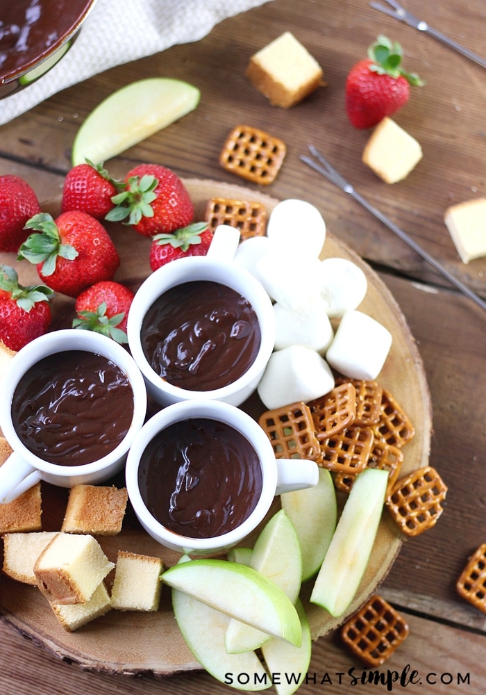  Chocolate Caramel Fondue in Cups with fruit and treats