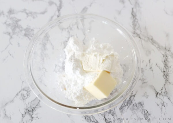 frosting ingredients in a glass bowl