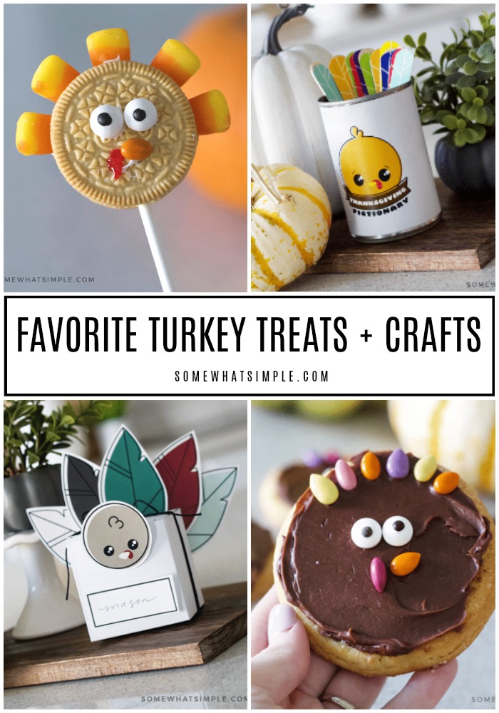 Entertain the little ones this holiday season with our 10 favorite turkey treats and turkey crafts for kids! via @somewhatsimple