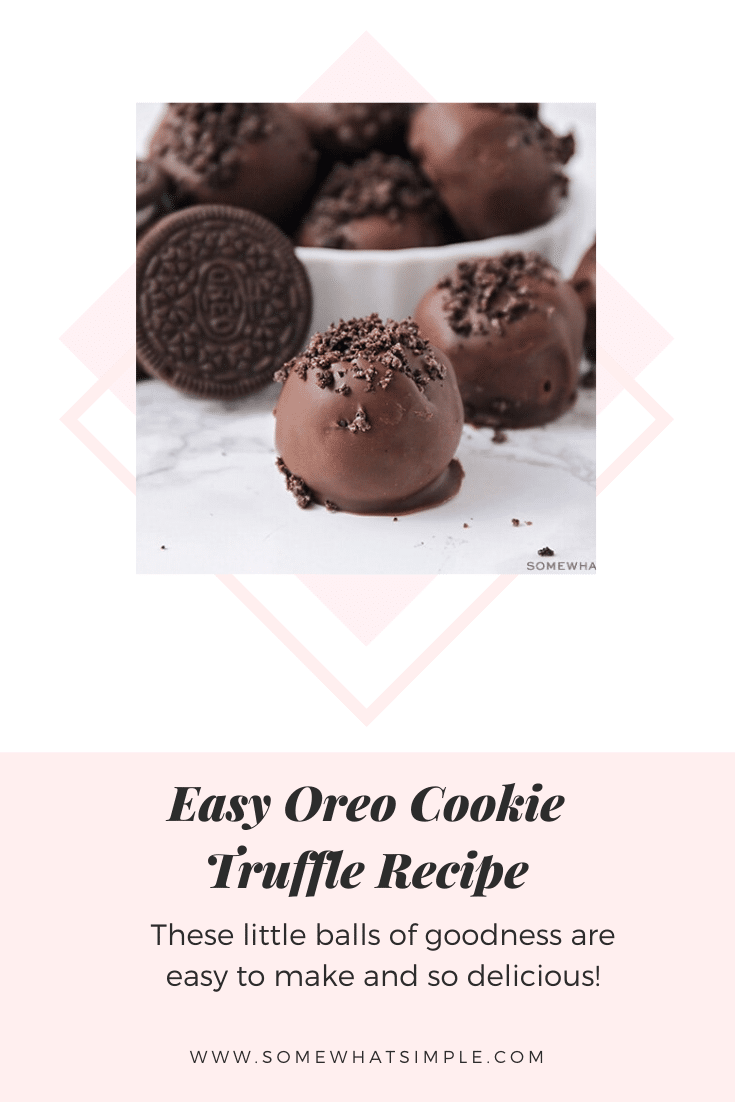 Oreo Cookie Truffles are an easy dessert that are made with the amazing combo of Oreo cookies and cream cheese. You only need 3 ingredients, so they're really easy to make and can be prepared in about 5 mins! These Oreo cookie balls are no bake and no fuss. I promise, you're going to love these! via @somewhatsimple