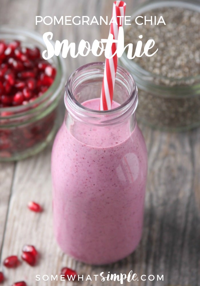 This Pomegranate Chia Smoothie gets a thumbs up from my older kids! It's a healthy breakfast and so simple, but delicious. via @somewhatsimple