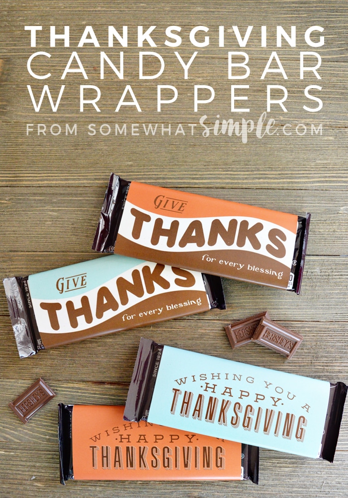 These Thanksgiving Candy Bar Wrappers make a simple gift you can make in just minutes! via @somewhatsimple