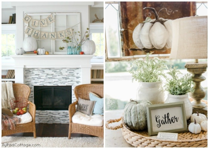 neutral colored thanksgiving decor - thanksgiving mantles and coffee tables