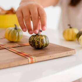 Thanksgiving Activities - A Child playing Tic Tac Toe with Pumpkins