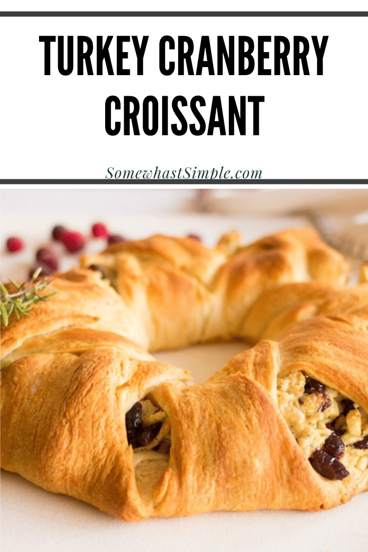 These turkey cranberry croissant wreaths are a festive and delicious way to enjoy the Thanksgiving season. They're made with turkey, fresh cranberries and other delicious ingredients all wrapped up in a warm croissant wreath. This is a perfect recipe for any turkey leftover from Thanksgiving dinner. via @somewhatsimple