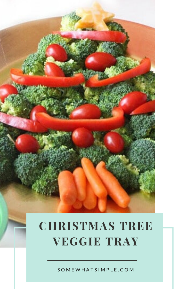 This Christmas tree veggie tray is simple and easy to make. The kids will love helping you arrange the veggies on the tray to make a fun Christmas tree shape that's perfect for the holidays. This veggie tray idea is simple and festive and makes the perfect holiday appetizer. via @somewhatsimple