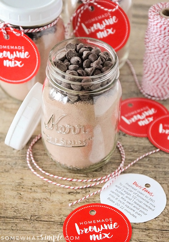 This rich and fudgy homemade brownie mix is so easy to make, and perfect for holiday gifts! Add a mason jar and a cute gift tag, and you're all set!