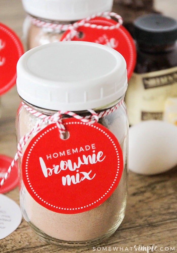 This rich and fudgy homemade brownie mix is so easy to make, and perfect for holiday gifts! Add a mason jar and a cute gift tag, and you're all set!