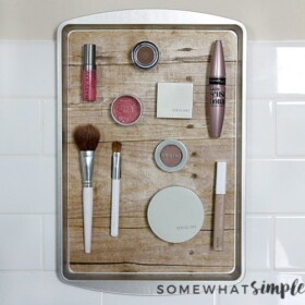 DIY Magnetic Makeup Organizer from a Dollar Store Cookie Tray