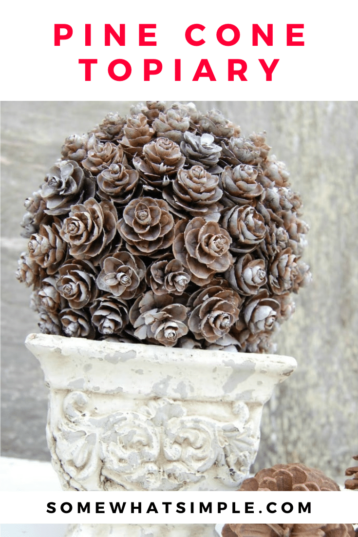 A pinecone topiary is a beautiful, simple craft that requires little artistic talent or expensive supplies. Learn how to make your own pinecone topiary here. via @somewhatsimple