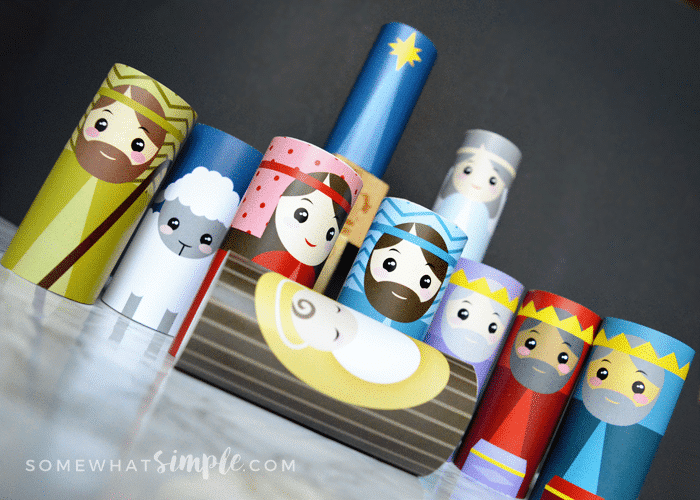 a full Christmas toilet paper roll nativity craft set