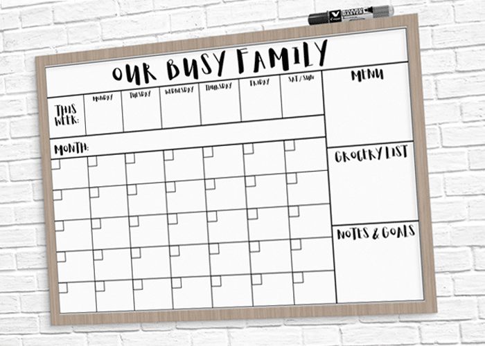 Dry Erase Family Calendar Printable + Easy Tutorial