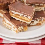 squares of christmas crack toffee on a plate