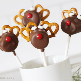 four reindeer marshmallow candy pops