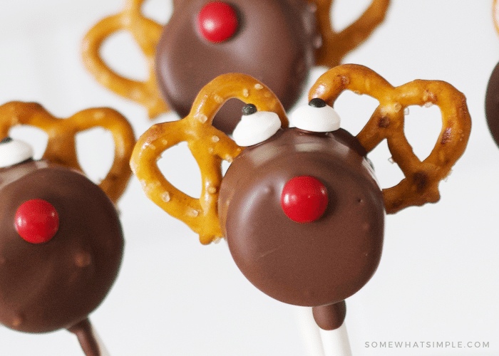 close up of reindeer marshmallow treats