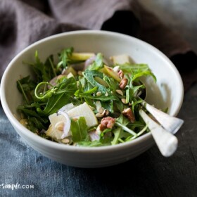 This pear walnut salad is a simple, healthy salad which is crunchy, loaded with flavour and is the perfect side for a meal!