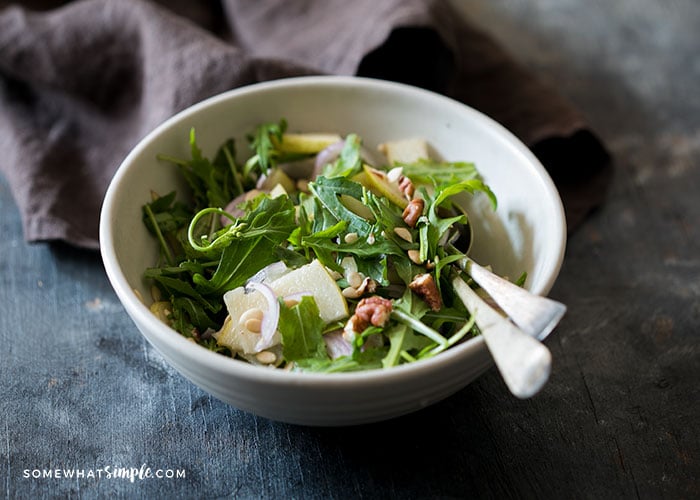 This pear walnut salad is a simple, healthy salad which is crunchy, loaded with flavour and is the perfect side for a meal!