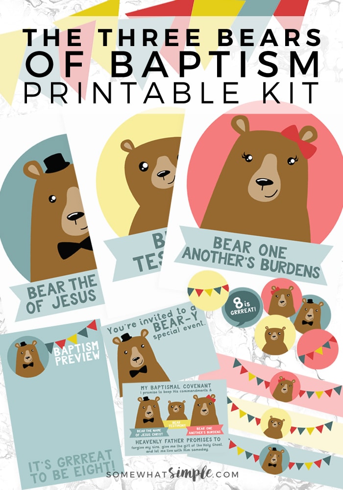 Three Bears of Baptism Printables - love how darling this kit for baptism preview night is! #printable #partyplanning #baptism #lds  via @somewhatsimple