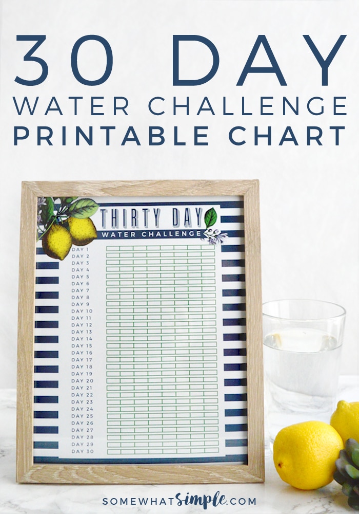 Our 30 Day Water Challenge Printable is the perfect reminder to drink more water! And it doubles as beautiful kitchen decor - bonus! via @somewhatsimple