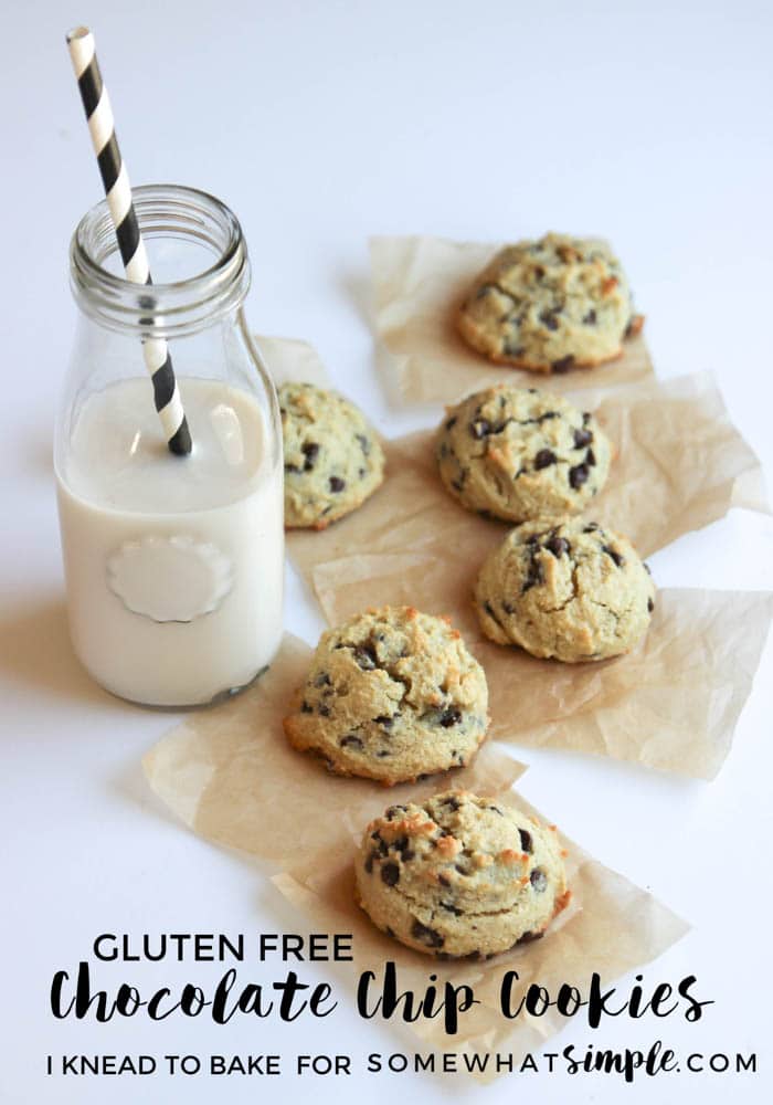 These delicious gluten-free chocolate chip cookies are a quick and easy treat that everyone can enjoy! #cookie #easyrecipe #glutenfree #healthyrecipes #healthyeating via @somewhatsimple