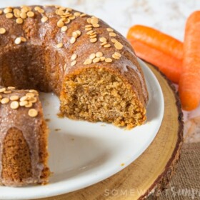 A super soft and flavourful Carrot Bundt Cake topped with a sweet glaze; perfect with your afternoon coffee or just because you fancy cake!