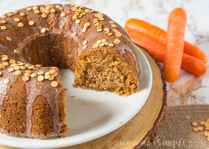 A Carrot Bundt Cake topped with a sweet glaze