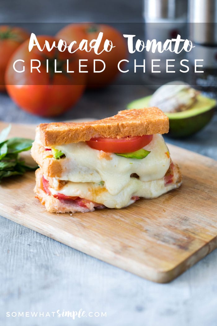 Buttery avocado, fresh tomato, and gooey cheddar cheese come together to create an Avocado Tomato Grilled Cheese Sandwich that tastes amazing and couldn't be easier to make! via @somewhatsimple