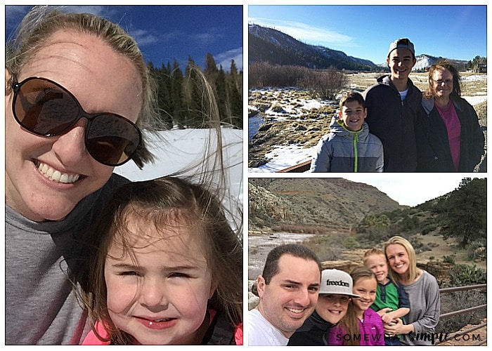 a collage of an attractive family in the outdoors