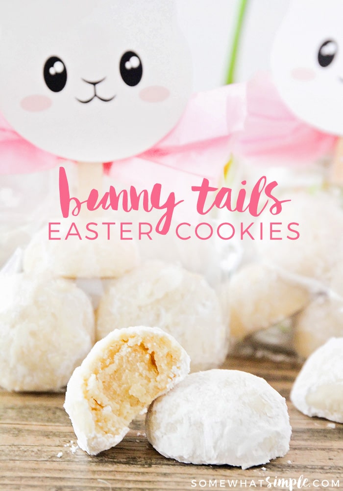 Bunny Tail Cookies are a delicious Easter treat that are incredibly easy to make and they use only 6 ingredients!  These cookies are a delicious treat to serve during the holiday and can also be an adorable Easter gift idea. #cookies #easterdessert #bunntailcookies #easycookies #eastertreats #eastergiftidea via @somewhatsimple