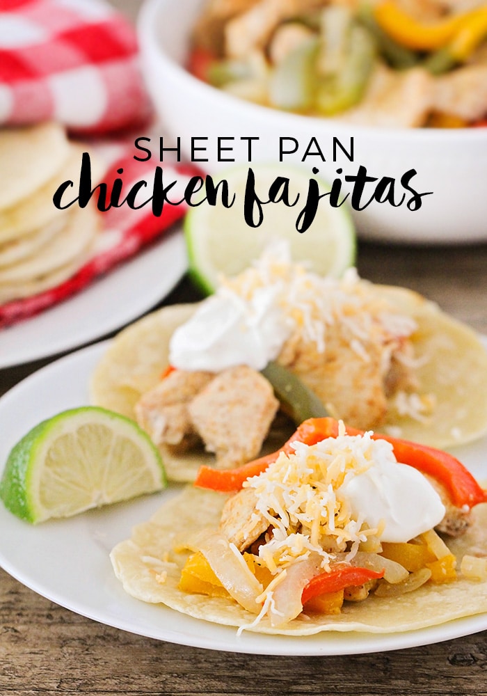 Sheet pan chicken fajitas are a healthy and delicious dinner recipe! They're made with fresh vegetables, chicken that are seasoned to perfection. Plus, you only need to use one pan so clean up is easy. #sheetpanfajitas #easyfajitarecipe #ovenbakedfajitas #healthydinner #easymexicanrecipe via @somewhatsimple