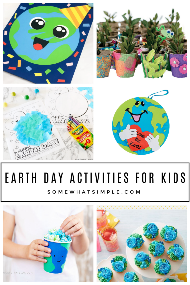 collage of images showing easy earth day activities for kids