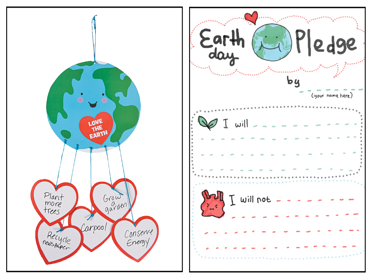 earth day mobile image next to a printable earth day pledge