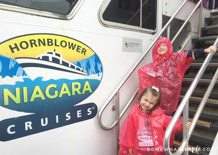 two cute kids on a Hornblower Cruises boat to Niagara Falls